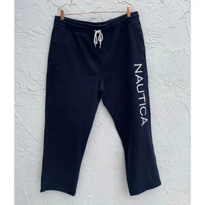 Nautica Mens Elastic Waist Drawstring Logo Fleece Sweatpants Blue Sz XXL